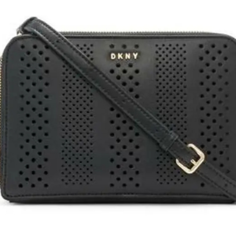 Dkny Felicia Double Zip Leather Crossbody Black Gold